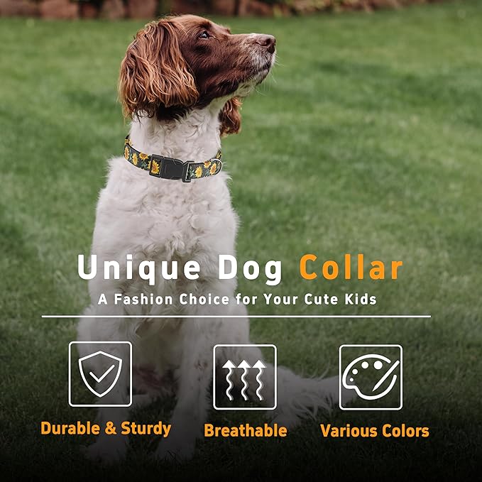 Dog Collar for Boys Girls, Sunflower Puppy Collar for Small Medium Large Dogs, Adjustable Soft Floral Pet Collar with Safety Buckle for Male Females(Black Sunflower,S)