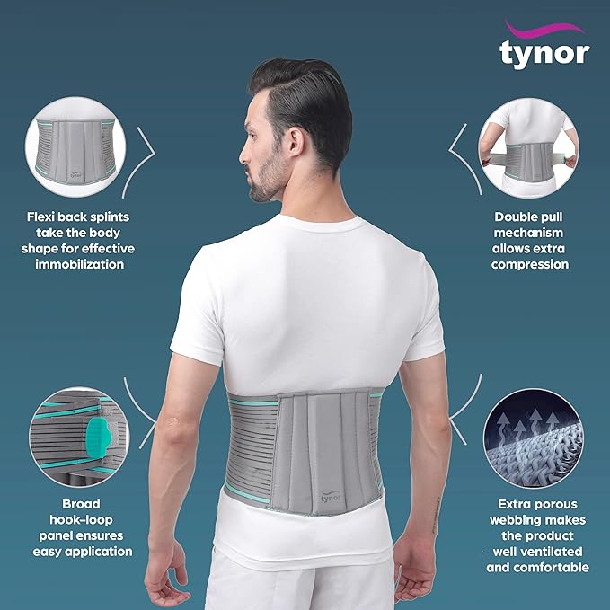 TYNOR Lumbar Support Belt Breathable Compression Lower Back Brace, Adjustable Waist Lumbar Support Brace for Men & Women, Herniated Disc, Sciatica, Back Pain & Heavy Lifting (Medium, Grey)
