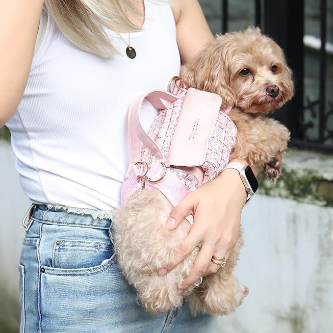 Dog Lift Harness Backpack for Small Dogs, Adjustable Straps Dog Sling Carrier for Hiking, Travel, Outdoor – White Medium