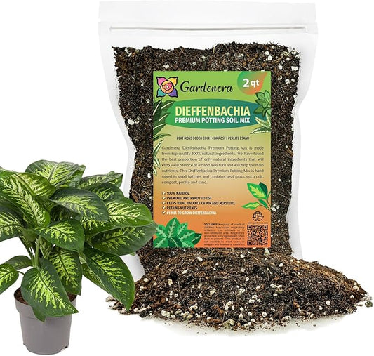 Gardenera Premium DIEFFENBACHIA Potting Soil Mix - Ideal for Growing Robust and Healthy Dieffenbachia - 2 Quart