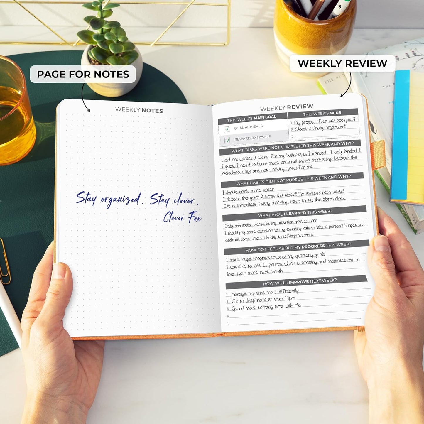 Clever Fox Daily Planner – Undated Planning Notebook with Hourly Schedule & To-Do List – Personal Day Task & Work Organizer, 6 Months (Orange)