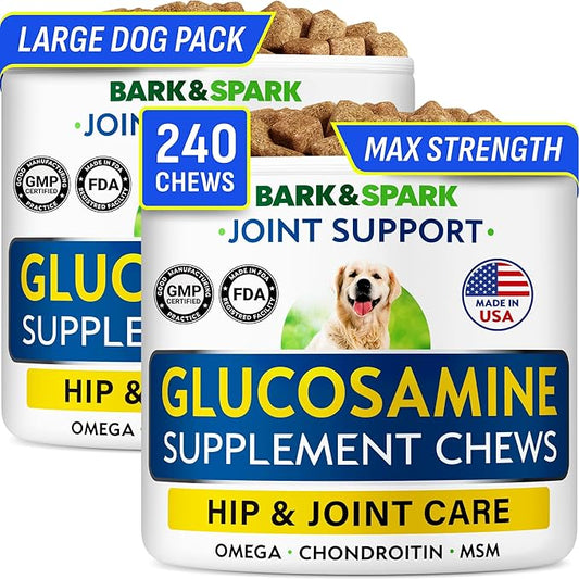 Glucosamine Chondroitin Dog Hip & Joint Supplement - Joint Pain Relief - Hip & Joint Chews for Dogs - Joint Support Large Breed - Senior Doggie Vitamin Pills Joint Health (240 Treats - Peanut Butter)