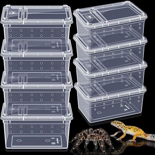 Irenare 8 Pcs Reptile Breeding Box Plastic Spider Terrarium Tarantula Feeding Box for Bearded Dragon Lizard Spider Gecko Scorpion(Vent Holes,Clear,5.9 x 3.9 x 2.5 Inch)