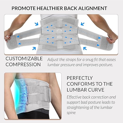 NeoTech Care Adjustable Double Pull Lumbar Brace/Lower Back Belt (Grey, Size L)