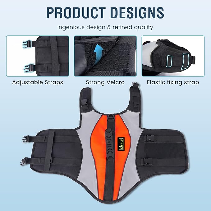 Large Dog Life Jacket with Rescue Handle - Large Reflective Adjustable Dog Flotation Vest, High Buoyancy Pet Swim Gear for Boating, Pool Safety(L, Orange)