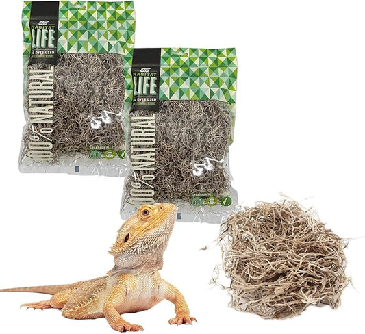 The Habitat Life - Natural Spanish Moss - for Reptiles, Amphibians & Invertebrates Terrariums - Humidity Control - Breathable Bedding - Dye-Free & Safe - Small - 2 Pack