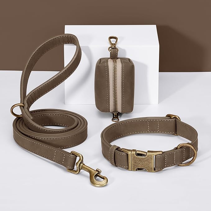 Didog Soft PU Leather Dog Collar, Stylish Quick Released Dog Collar for Large Dogs, Easy Clean Adjustable Pet Collar for Daily Walking, Brown, L Fit 15-23" Neck