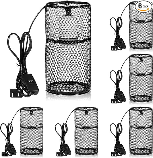 VIHOSE 6 Pcs Reptile Heat Lamp Guard with 150W Ceramic Heat Emitter Basking Anti Scald Heating Lamp Holder Mesh Cage Reptile Protection Lampshades for Lizard Snake Chick, Bulb Not Included