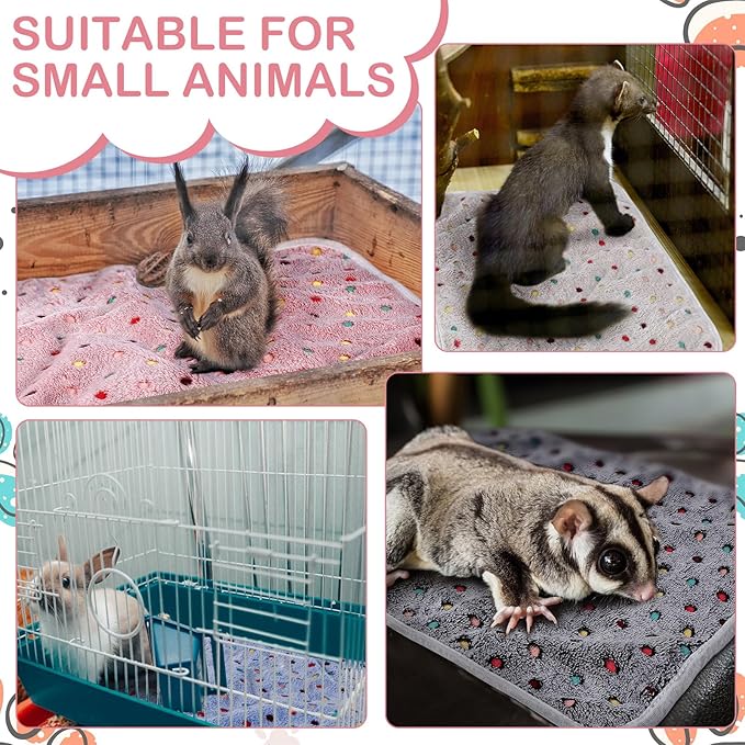 4 Pcs Waterproof Guinea Pig Blankets Washable Small Animal Fleece Bedding Absorbent Guinea Pig Cage Liners Reusable Pet Pee Pad Sleep Mat Pad Cover for Hamster Ferret (Colorful Dot,35 x 24 Inch)