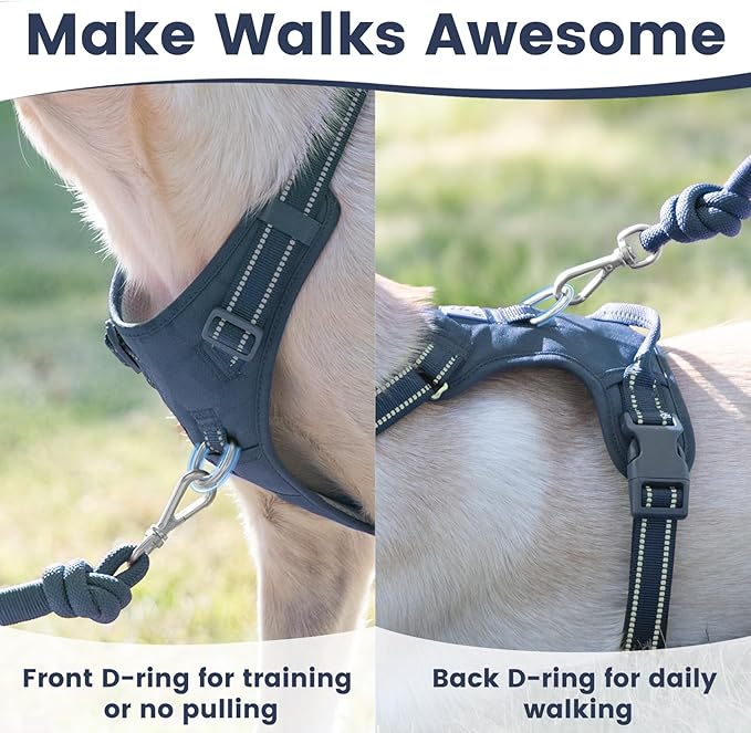 No Pull Dog Harness, Reflective Puppy Vest for Small Medium Large Sized Dog(Prussian Blue,M)