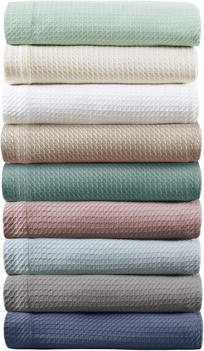Madison Park Soft Certified 100% Egyptian Cotton Breathable Cozy Blanket, Premium Waffle Knit Classic Design, Luxury All Season Lightweight Cover for Bed, Couch and Sofa, Khaki Twin(66"x90")