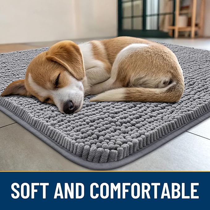 Smiry Dog Door Mat for Muddy Paws 54x32, Absorbs Moisture and Dirt Doormat, Non-Slip Washable Quick Dry Chenille Front Door Mat Indoor Entrance, Entryway Carpet for Inside Floor, Grey
