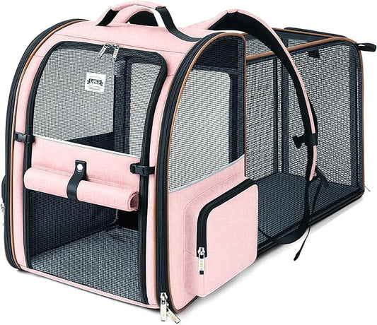 Lekebobor Large Cat Backpack Carrier Expandable Foldable Pet Carrier Backpack for Small Dogs Puppy Medium Cats Fit Up to 18 Lbs for Travel, Hiking,Pink