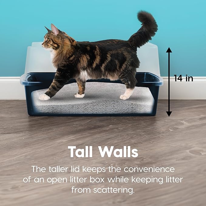 IRIS USA XX-Large Cat Litter Box, Open Top Extra Large Litter Box for Big Cats and Multi-Cat Households, High Sided Scatter Shield, Easy to Clean, 30" L x 20" W x 14" H, Navy