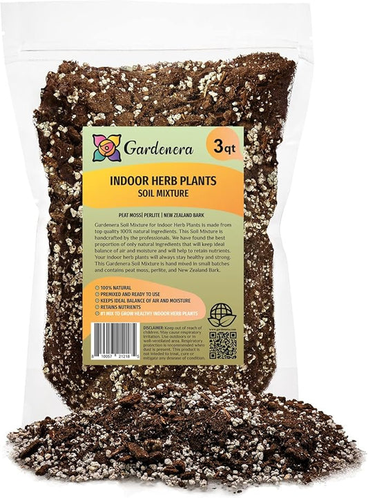 Gardenera Indoor Herb Planters Soil - Specially Blended Mixture for Growing Kitchen Herbs, 3 Quart Bag