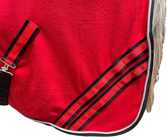 Majestic Ally Anti Pill Fleece Horse Blanket/Sheet with Silver Braided Rope (Red, 74)