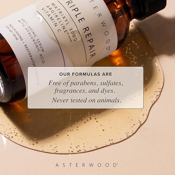 Asterwood Triple Repair Matrixyl 3000 + Argireline + Hyaluronic Acid + Vitamin C Serum for Face - Anti-Aging, Collagen Boosting, Hydrating - Fragrance-Free - 4 Fl Oz