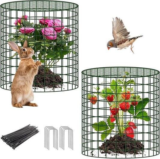 UNIFAMILY 6pcs Plant Protectors from Animals with 2 Round Covers 13 x 11.8IN, Metal Plant Cages for Outdoor Plants, Chicken Wire Cage, Plant Protectors for Keeping Bunny Chicken Squirrels Birds Out