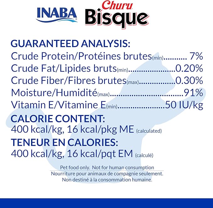 INABA Churu Bisque for Cats, Creamy Lickable Purée Side Dish with Vitamin E, 1.4 Ounces per Pouch, 12 Pouches, Tuna & Chicken Variety