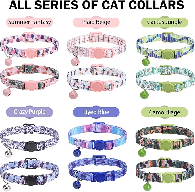 Breakaway Cat Collar with Bell & Cute Pendant, 2 Pack Kitten Collars with Safety Buckle for Girl Boy Male Female Cats, Puppies and Small Pet, Adjustable 8-12 Inch