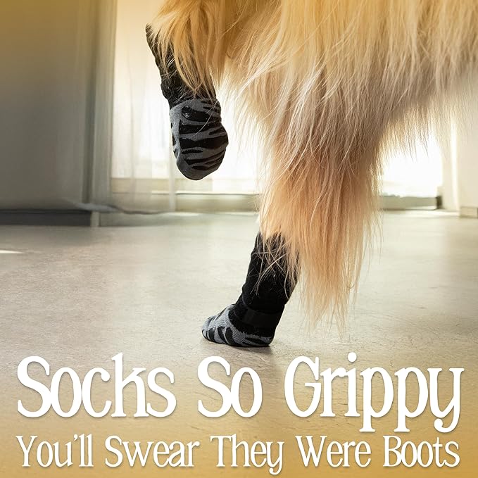 DOK TigerToes Premium Non-Slip Dog Socks for Hardwood Floors - Extra-Thick Grip That Works Even When Twisted - Prevents Licking, Slipping, and Great for Dog Paw Protection - Size Small