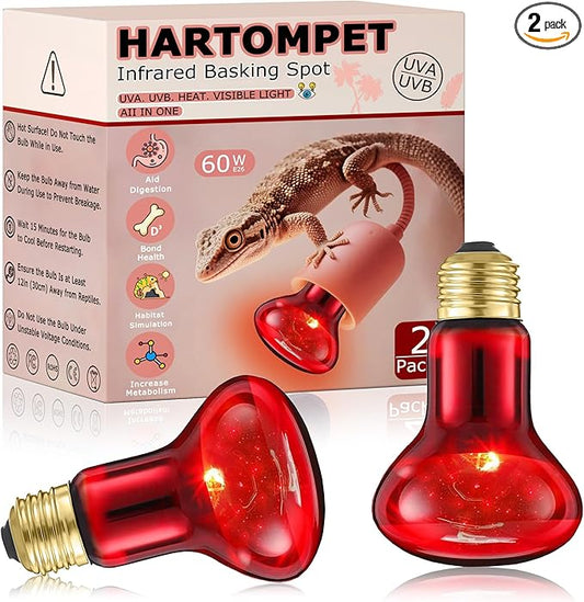 60W Red Infrared Heat Lamp Bulb for Reptiles – Basking Spot Light for Lizards, Bearded Dragons, Snakes & Chicks, Ideal E26 Heater for Terrariums, Chicken Coops & Brooders | 2 Pack