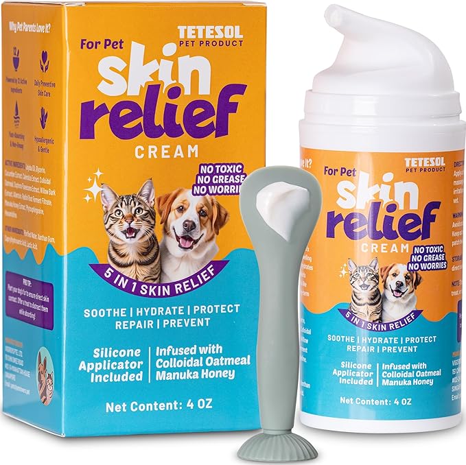 Dog Skin Soother - Dry Itchy Skin Relief & Hot Spots Soothing Cream for Dogs&Cats - Healing Ointment with Colloidal Oatmeal&Manuka Honey - Canine Conditioner Moisturizer with Applicator- 100g