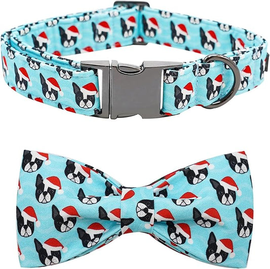 Dog Collar, Christmas Dog Collar Plaid Pet Collar Bow Holiday Bows Girl Boy Puppy Collar Adjustable Pet Collar for Large Dogs