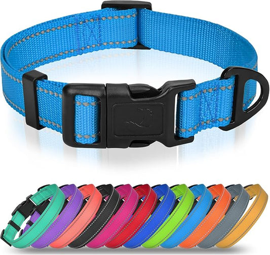 Joytale Reflective Dog Collar, Adjustable Nylon Pet Collar with Quick-Release Buckle for Medium Dogs, Sky Blue, M