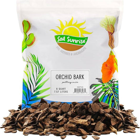 Soil Sunrise 100% Organic Orchid Potting Bark (8 Quarts) All-Natural USA-Sourced Pine Bark Orchid Mix Additive