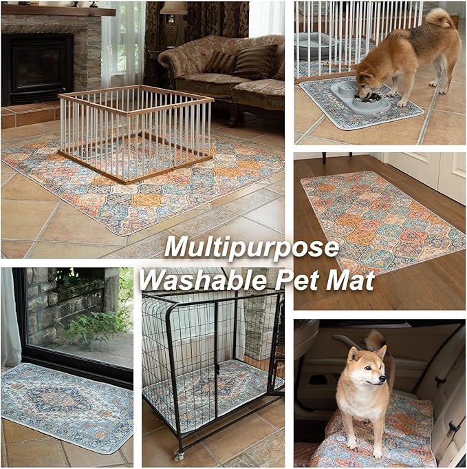 nunubaby Washable Pee Pads for Dogs, Stylish, Non-Slip and Leak-Proof Pee Pads. Reusable Potty Pads for Dogs for Crates and Floors.(Green/Multi, 24" x36")