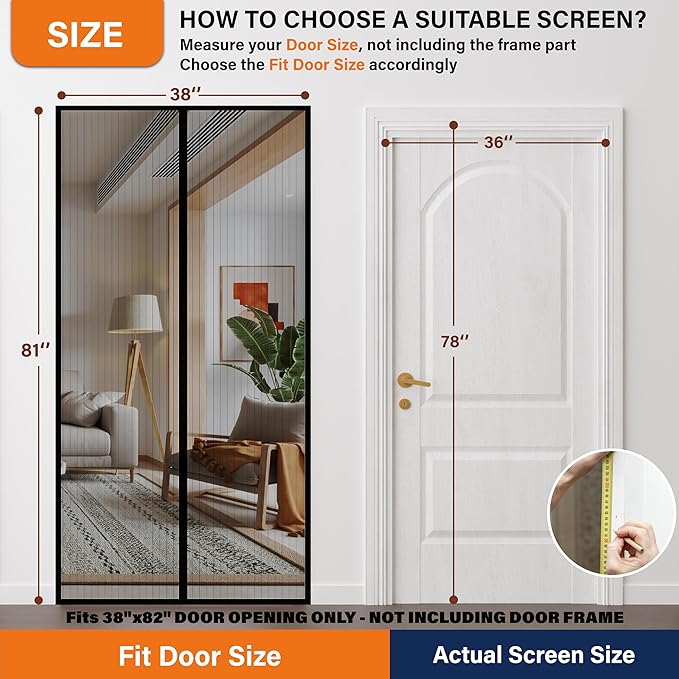 Magnetic Screen Door, Keep Bugs Out, Pet & Kid Friendly，Works with Front Doors, Sliding Doors,Fit Door Size 36 x 78 Inches White