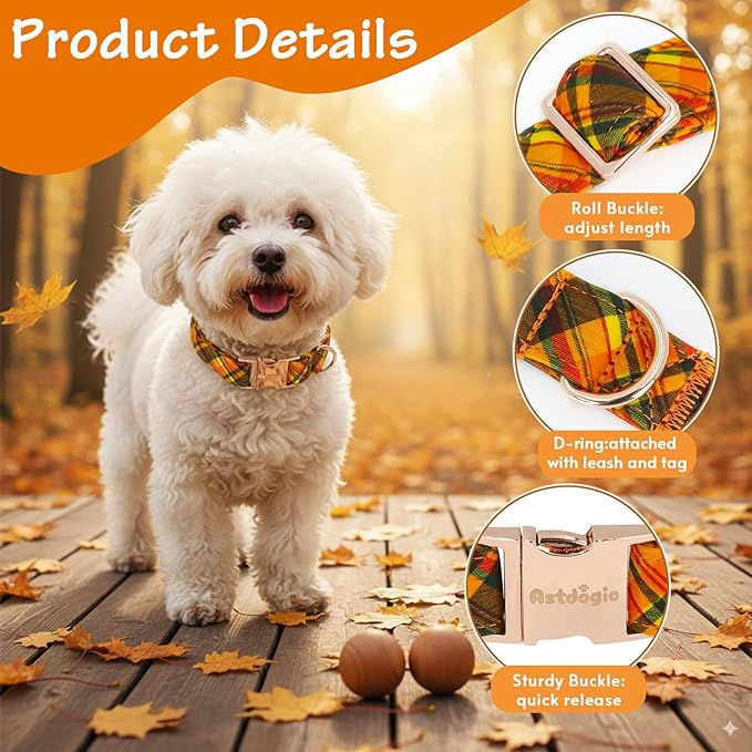 Cotton Fall Dog Collar, Halloween Dog Collars for Small Dogs, Soft Adjustable Cute Dog Collars, Brown Orange Stripe for Small Medium Large Dogs, Perfect for Girl or Boy Dog Collars-S