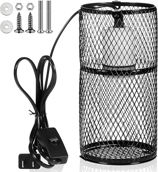 VIHOSE 1 Pcs Reptile Heat Lamp Guard with 150W Ceramic Heat Emitter Basking Anti Scald Heating Lamp Holder Mesh Cage Reptile Protection Lampshades for Lizard Snake Chick, Bulb Not Included