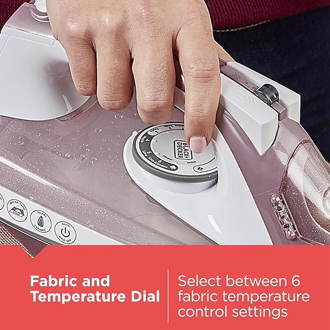 BLACK+DECKER Pearl Iron, IR2398, 50% Smoother Gliding with Pearl-Infused Ceramic Soleplate, Powerful Steam, 8 Foot Cord, Vertical Steam Function