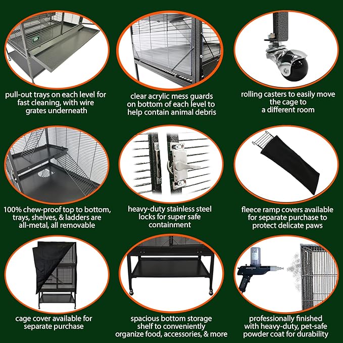 Durable All-Metal Mansion Cage for Chinchillas, Rats, Ferrets, Degus (2-Level)