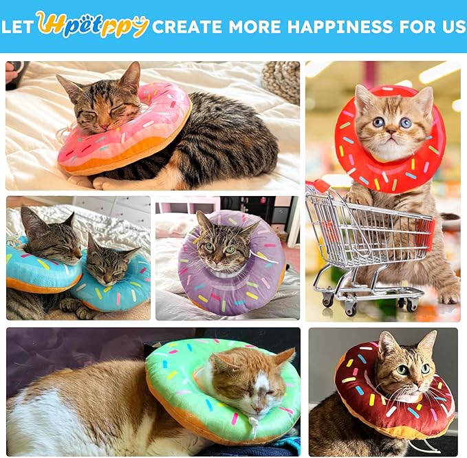 Cat Cone Collar Soft, Cat Recovery Collar for Wound Healing Cute Cat Adjustable Cat Cones to Stop Licking Comfortable Lightweight Neck Elizabethan Collars for Cats Purple