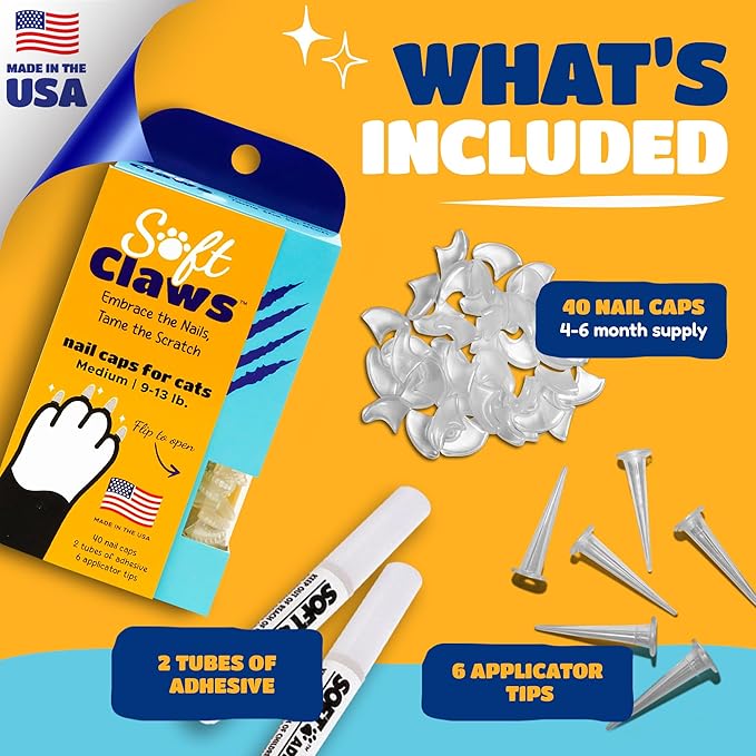 Soft Claws Cat Nail Caps for Medium Cats – (40 Caps, Pride) - Made in USA - Veterinarian-Developed | Protects Furniture & Skin - Easy to Apply, Long-Lasting Anti-Scratch Soft Cat Claw Covers