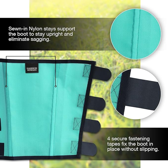 Harrison Howard Loose Fitting Fly Boots UV-Protective Extra Tough Mesh Ventilated Four Fasteners Stay-on Design Protect Horse Legs & Stomp-Reducing Set of 4 Mint Large