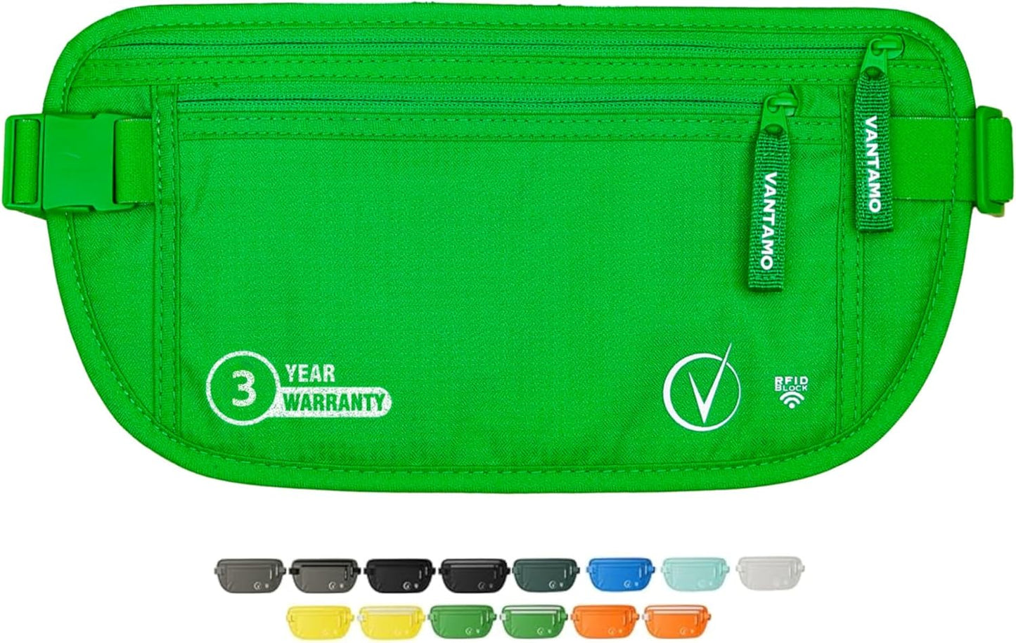 Vantamo Hidden Money Belt For Extra Safety, RFID Ultra-Thin Fanny Pack, 2 Compartment Money Bag Fits Passport & Phone