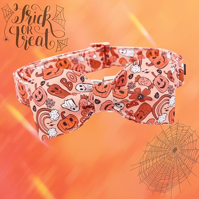Halloween Dog Collar, Pet Collar Bow Pumpkin Pet Collar Girl Boy Holiday Pet Collars Gift Bow Dog Collar Cute Soft Puppy Collar for X-Small Puppy