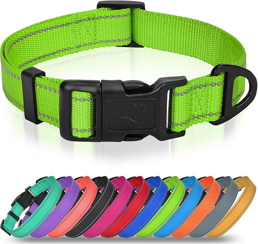 Joytale Large Dog Collar, Reflective and Adjustable Nylon Pet Collar with Quick-Release Buckle for Large Dogs, Green, L