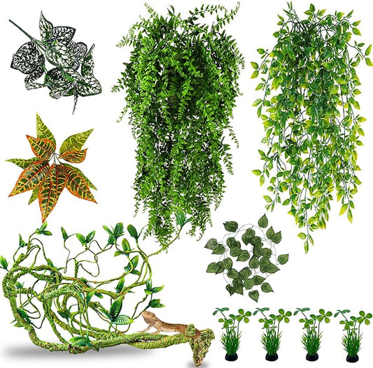 HERCOCCI Bearded Dragon Tank Accessories, Terrarium Plants Reptile Vine Decorations Decor for Bearded Dragon Lizard Snake Geckos Chameleon