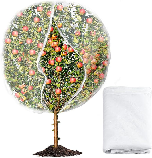 8 x 6.6ft Large Fruits Tree Netting, Garden Mesh Insect Tree Cover with Zipper Drawstring Bird Barrier Net Plant Bags Blueberry Bushes Protection Plant Cover for Prevent Animals Deer Squirrel Bug