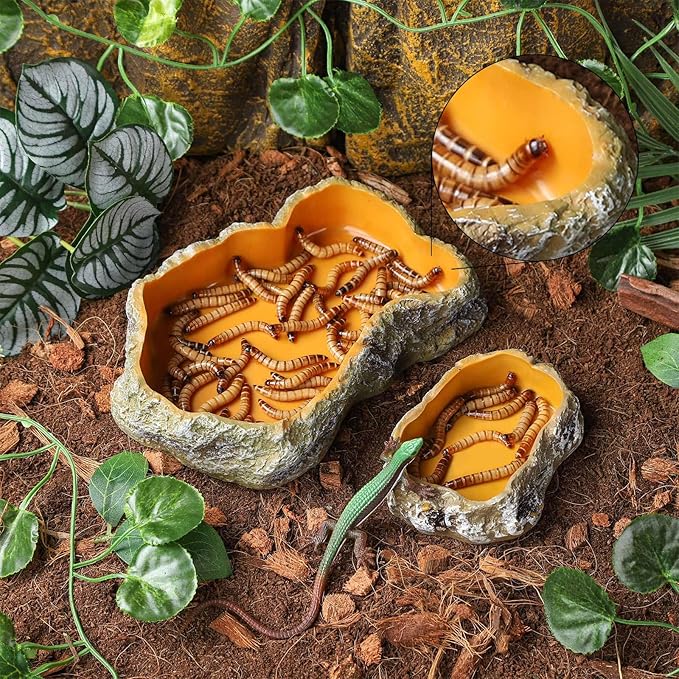 IBWell 7 Inch Reptile Food Dish Escape Proof Reptile Feeding Dish Resin Reptile Water Food Bowl for Bearded Dragon Chameleon Frog Snake Turtle Leopard Gecko