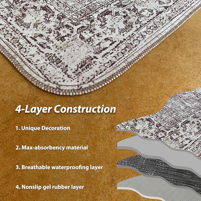 nunubaby Washable Pee Pads for Dogs, Stylish, Non-Slip and Leak-Proof Pee Pads. Reusable Potty Pads for Dogs for Crates and Floors.(Brown/Geo, 48" x48")