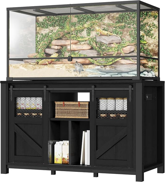 YITAHOME 120 Gallon Reptile Tank Stand with Power Outlets, Heavy Duty Large Reptile Tank Stand with Barn Door, Reptile Tank Turtle Terrariums Table for Accessories Storage,1100LBS Capacity