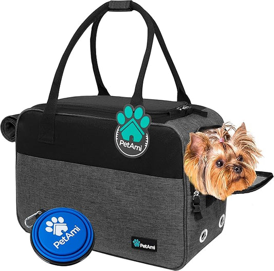 PetAmi Dog Purse Carrier for Small Dogs, Airline Approved Soft Sided Pet Carrier with Pockets, Ventilated Dog Carrying Bag for Puppy Cat, Dog Travel Supplies Bag, Sherpa Bed, Max 12 lbs, Dark Gray