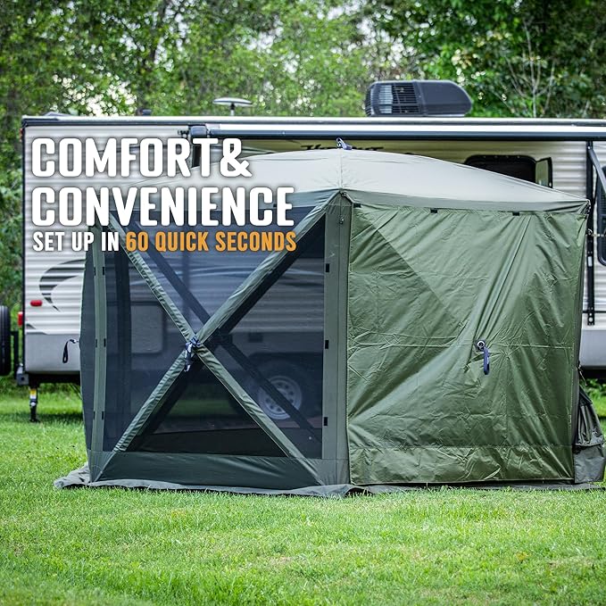 CLAM Pop Up Screen Tent, Outdoor Camping Gazebo Canopy, Escape, 11.5', Green