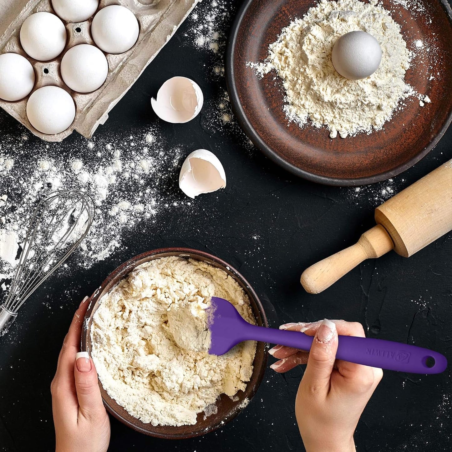 Silicone Spatula 3-piece Set, Ergonomic Handle High Heat-Resistant Spatulas, Non-stick Rubber Spatulas with Stainless Steel Core, Purple